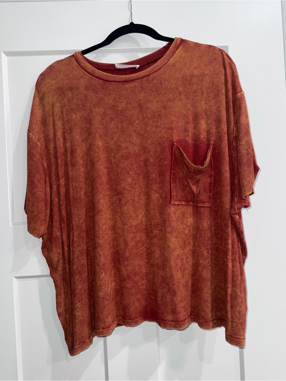 Washed Rust Short-Sleeve Pocket Blouse - Women